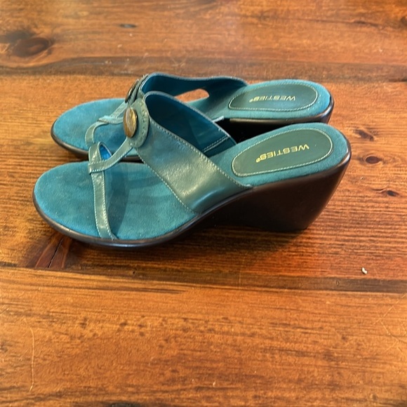 Ladies teal wedges 9.5 - Picture 3 of 3